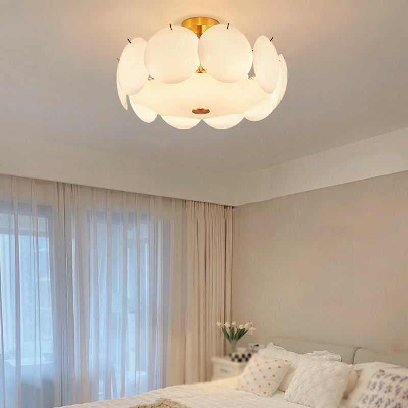 Modernism Semi Flush Mount White Glass Ceiling Light Fixture for Bedroom