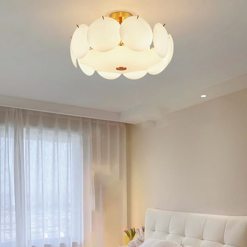 Modernism Semi Flush Mount White Glass Ceiling Light Fixture for Bedroom