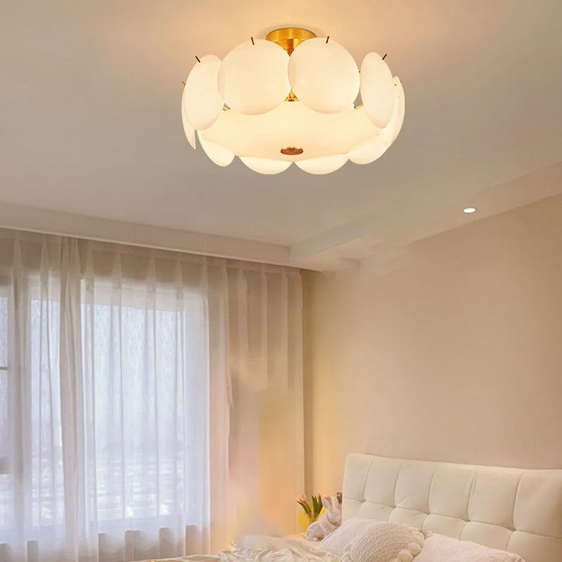 Modernism Semi Flush Mount White Glass Ceiling Light Fixture for Bedroom