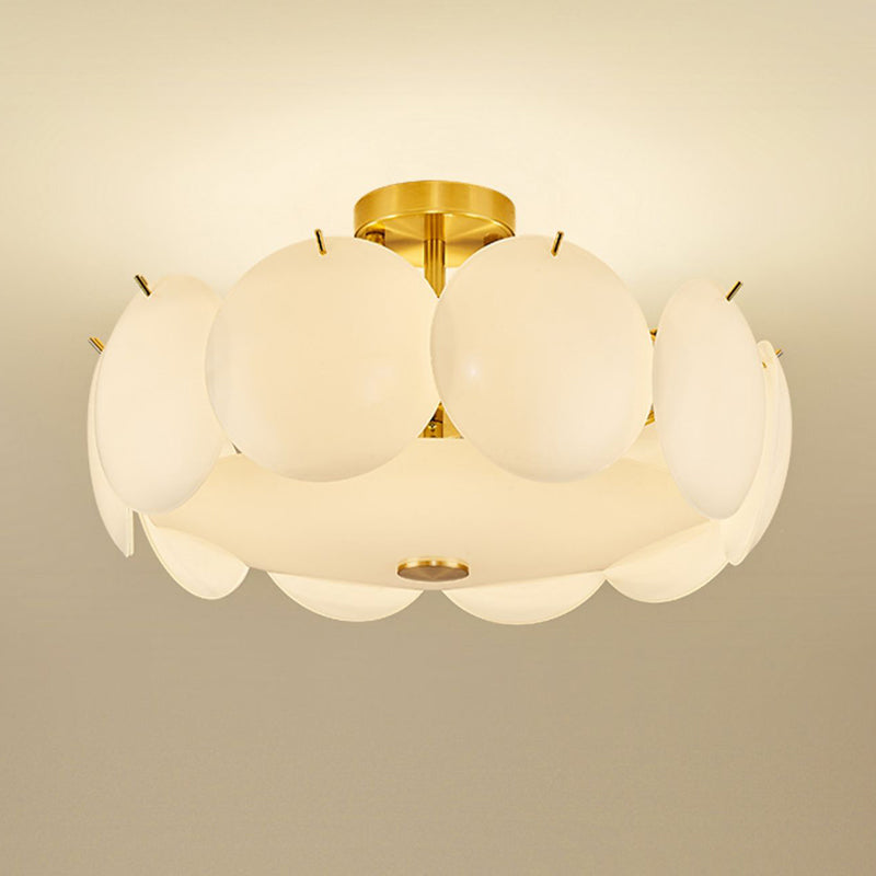 Modernism Semi Flush Mount White Glass Ceiling Light Fixture for Bedroom