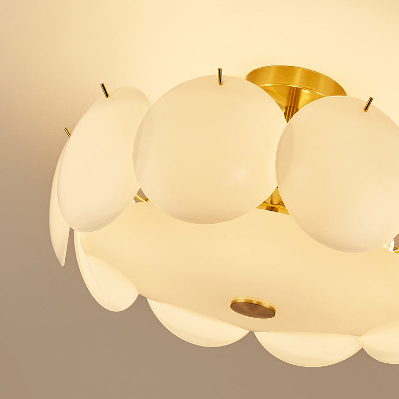 Modernism Semi Flush Mount White Glass Ceiling Light Fixture for Bedroom