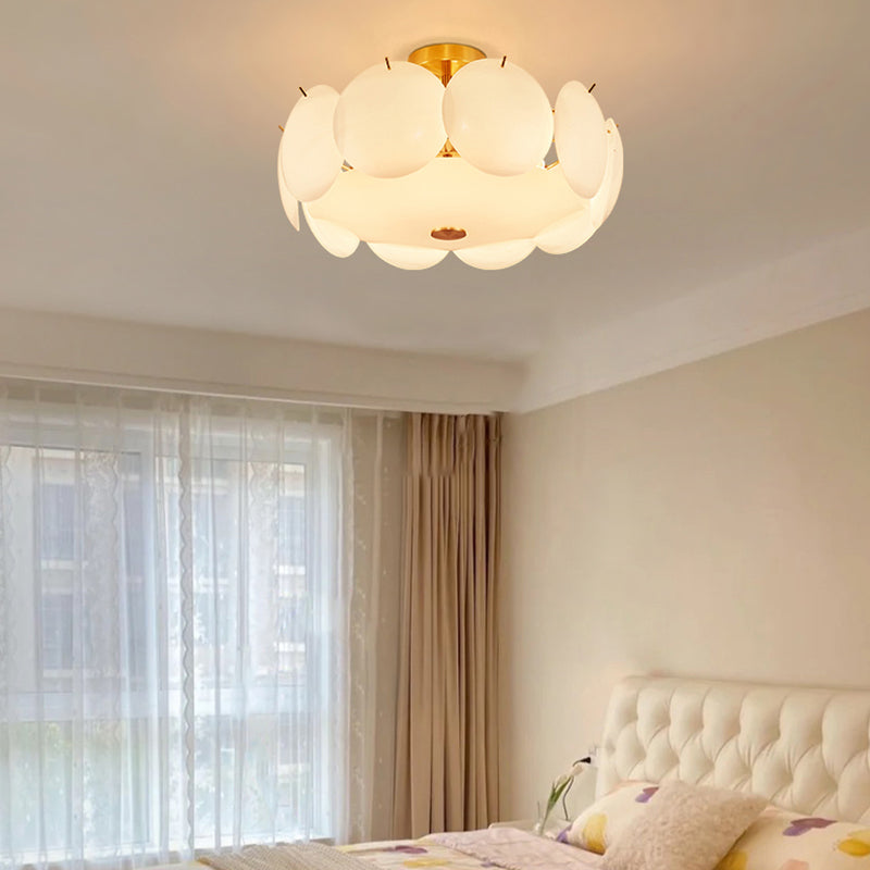 Modernism Semi Flush Mount White Glass Ceiling Light Fixture for Bedroom