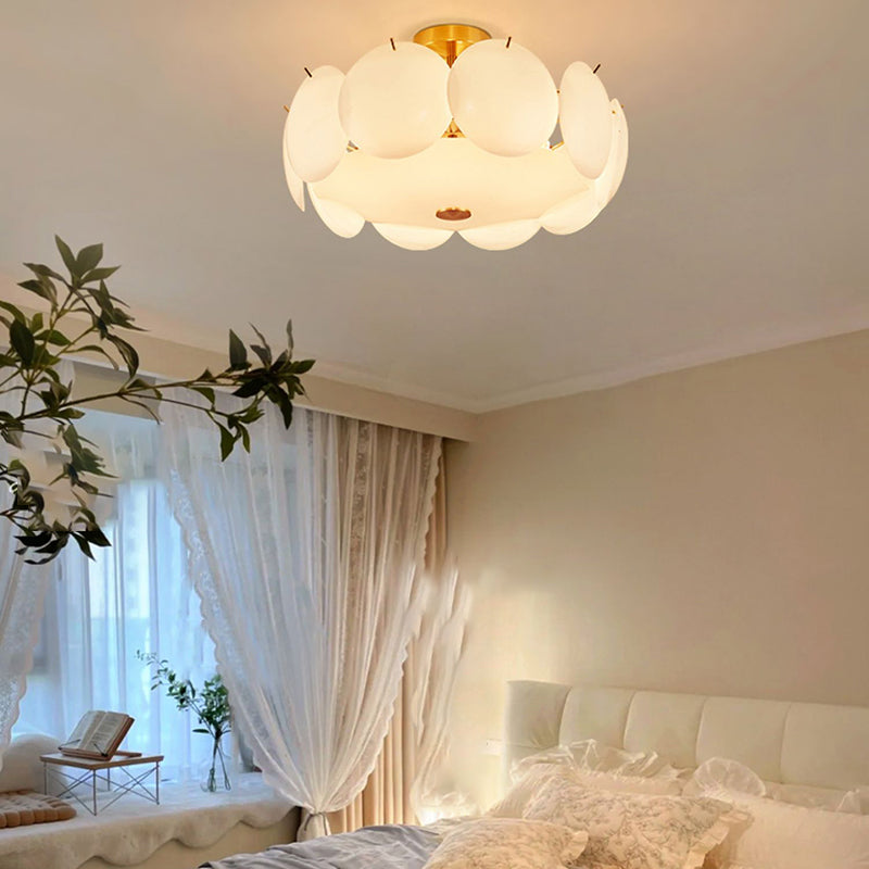 Modernism Semi Flush Mount White Glass Ceiling Light Fixture for Bedroom