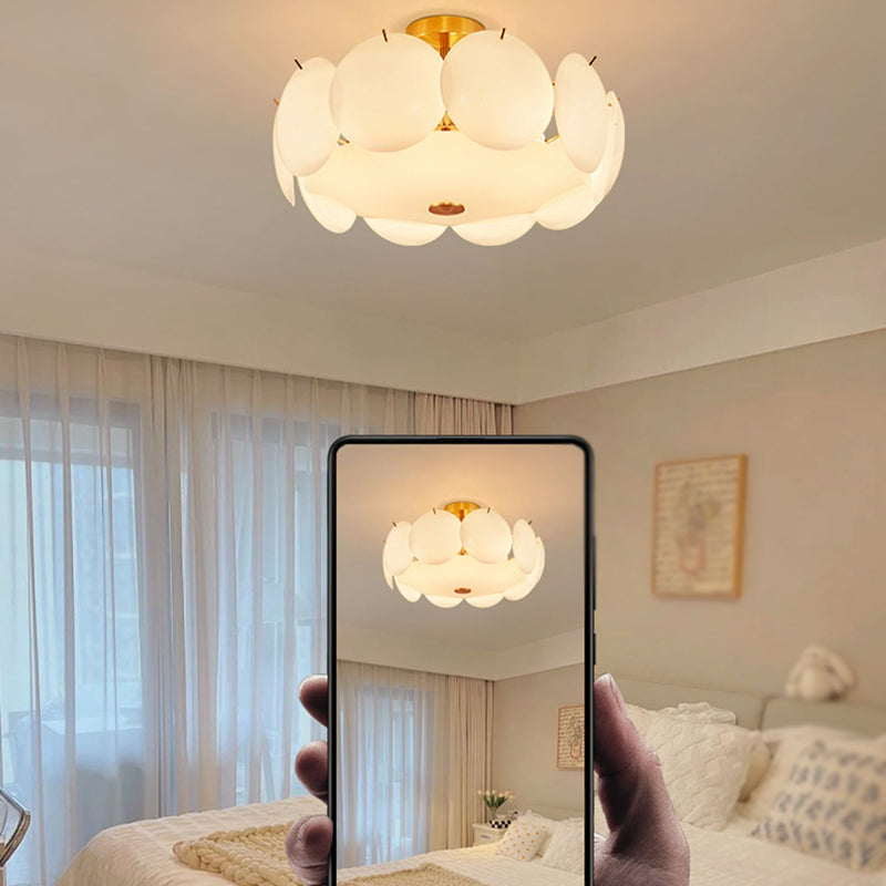 Modernism Semi Flush Mount White Glass Ceiling Light Fixture for Bedroom