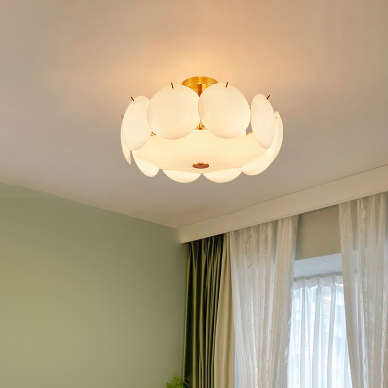 Modernism Semi Flush Mount White Glass Ceiling Light Fixture for Bedroom