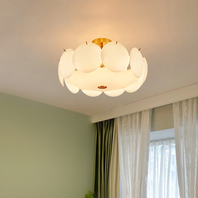 Modernism Semi Flush Mount White Glass Ceiling Light Fixture for Bedroom