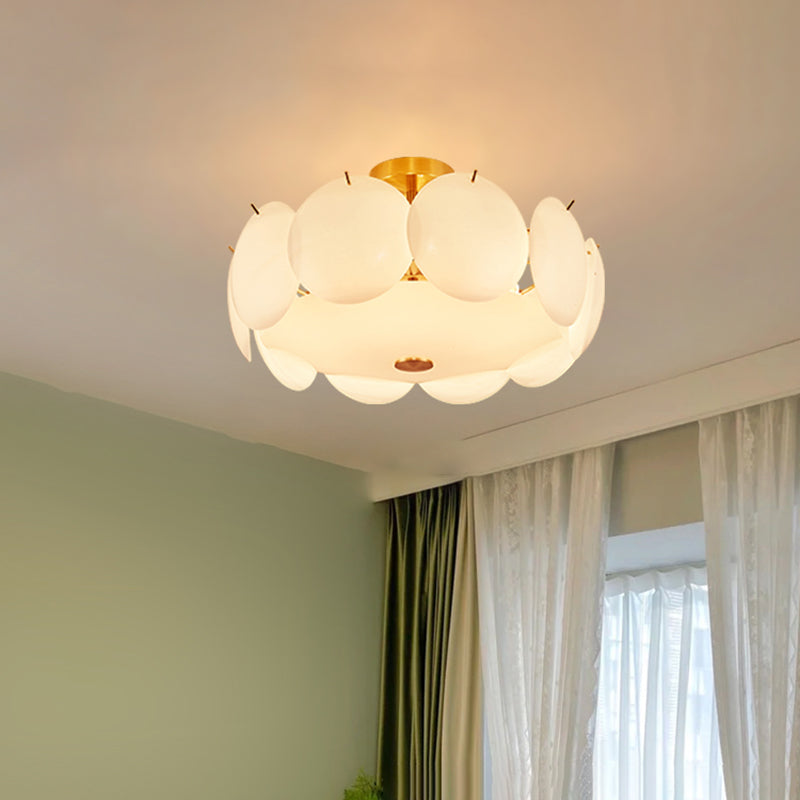 Modernism Semi Flush Mount White Glass Ceiling Light Fixture for Bedroom