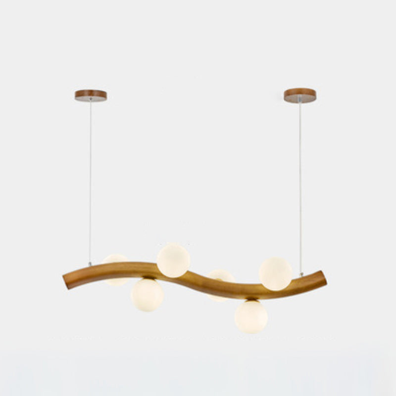 Wood and Glass Hanging Light Modern Island Light Fixture for Dining Room