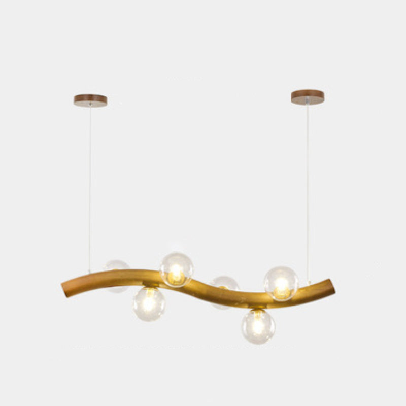 Wood and Glass Hanging Light Modern Island Light Fixture for Dining Room