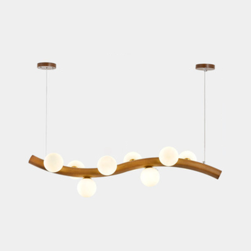 Wood and Glass Hanging Light Modern Island Light Fixture for Dining Room
