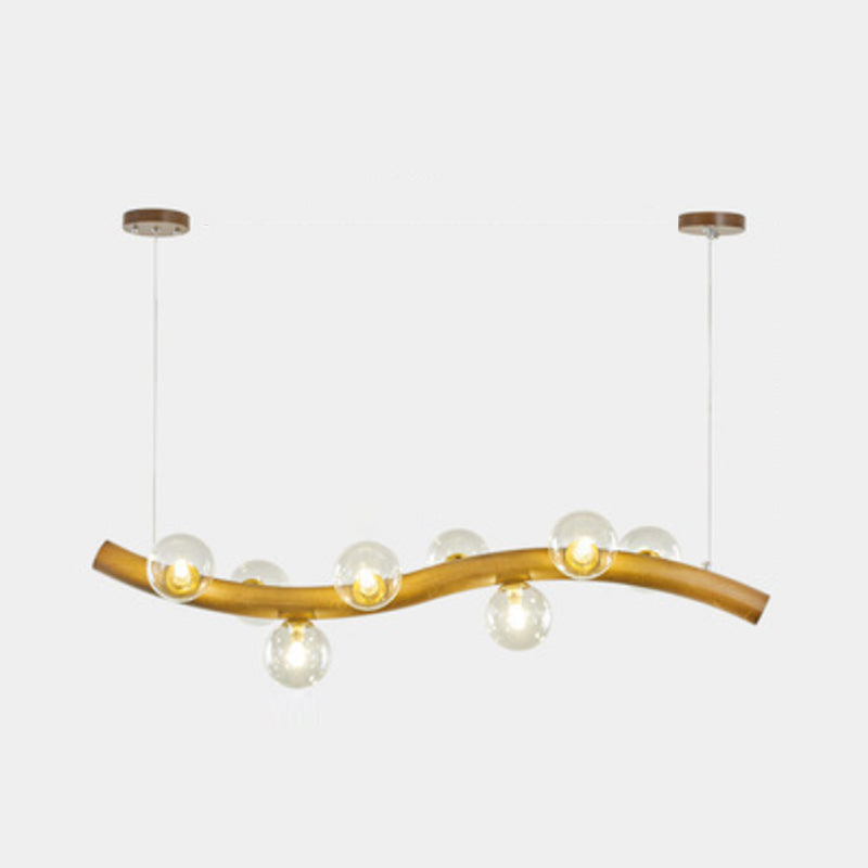 Wood and Glass Hanging Light Modern Island Light Fixture for Dining Room