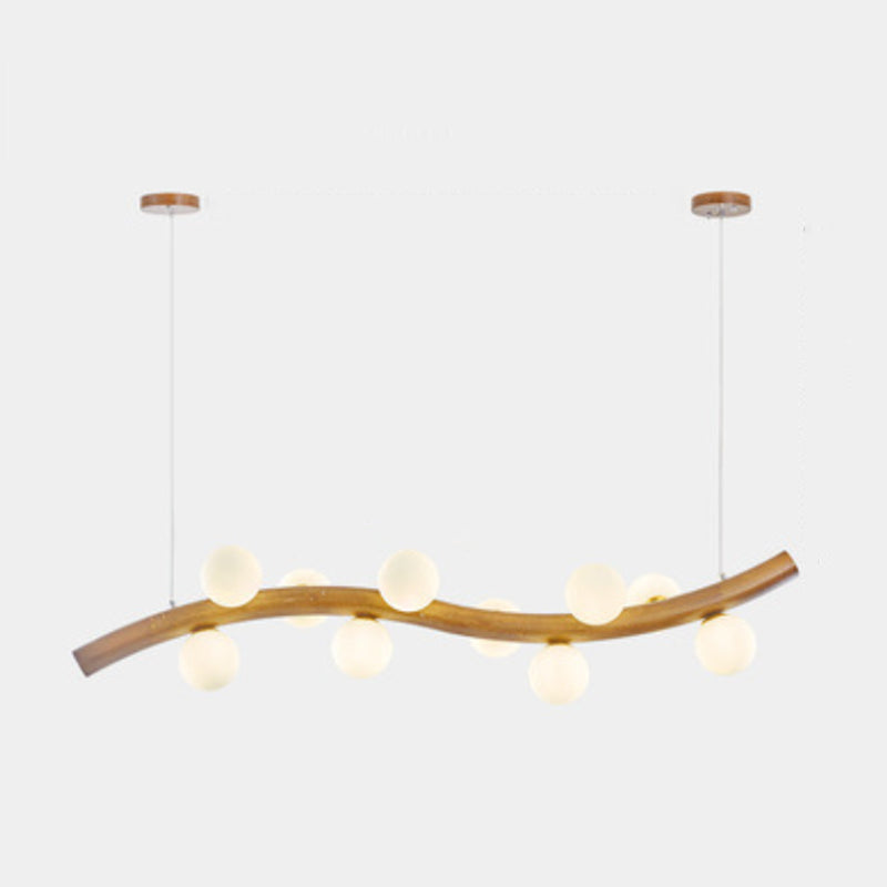 Wood and Glass Hanging Light Modern Island Light Fixture for Dining Room