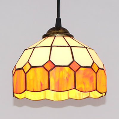 Hemisphere Pendant Light 1 Bulb Pink/Blue/Orange Stained Glass Tiffany-Style Ceiling Suspension Lamp