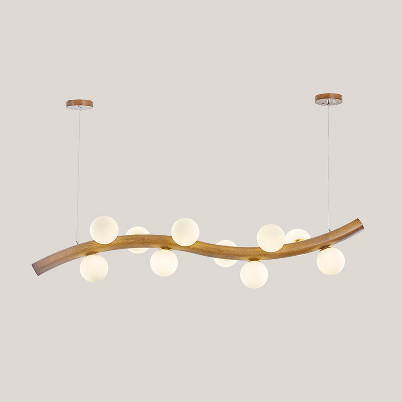 Wood and Glass Hanging Light Modern Island Light Fixture for Dining Room
