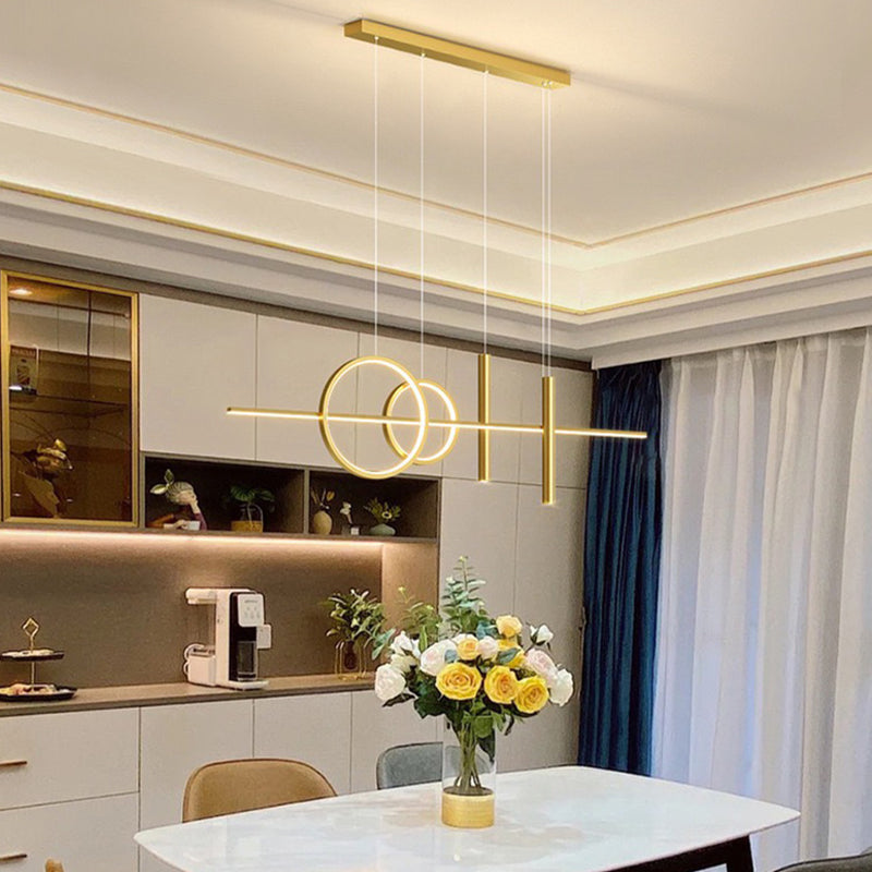 Post Modern Linear Kitchen Island Fixture in Gold / Black Aluminum LED Ceiling Pendant