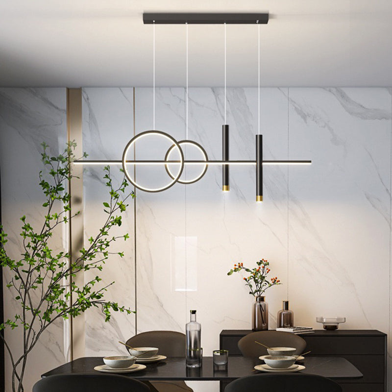 Post Modern Linear Kitchen Island Fixture in Gold / Black Aluminum LED Ceiling Pendant