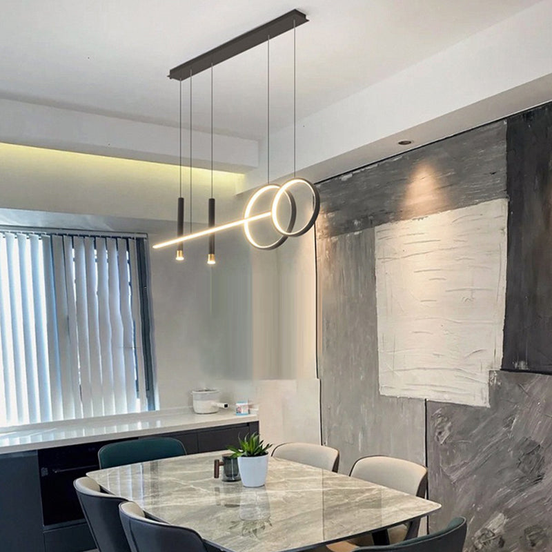 Post Modern Linear Kitchen Island Fixture in Gold / Black Aluminum LED Ceiling Pendant