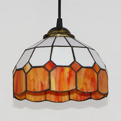 Hemisphere Pendant Light 1 Bulb Pink/Blue/Orange Stained Glass Tiffany-Style Ceiling Suspension Lamp