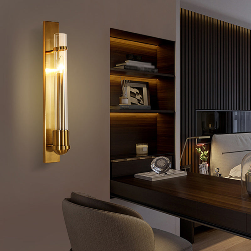 Cylinder Shape Glass Wall Lighting Modern Style 1 Light Wall Mounted Light in Gold
