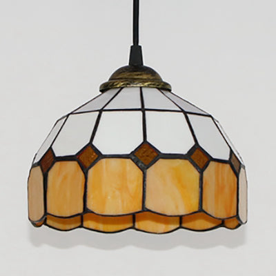 Hemisphere Pendant Light 1 Bulb Pink/Blue/Orange Stained Glass Tiffany-Style Ceiling Suspension Lamp