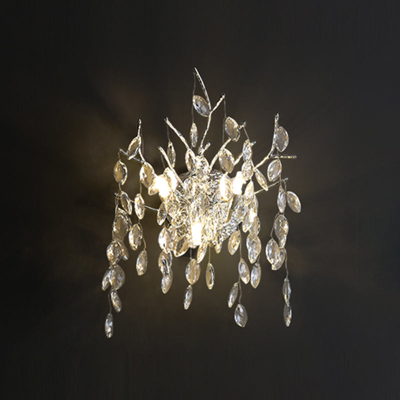 Unique Shape Crystal Wall Lighting Modern Style 3 Lights Wall Mounted Light in Silver