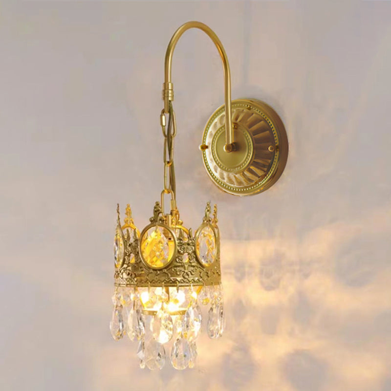 Unique Shape Crystal Wall Lighting Modern Style 1 Light Wall Mounted Light in Brass