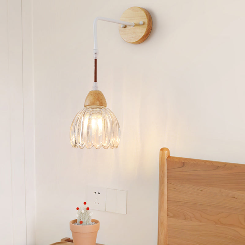 Modern Simple Wall Light Wooden Dome Shape Wall Lamp for Living Room