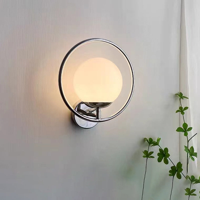 Modern 1 - Light Wall Sconce Iron and Glass Wall Light Fixture in Chrome & White
