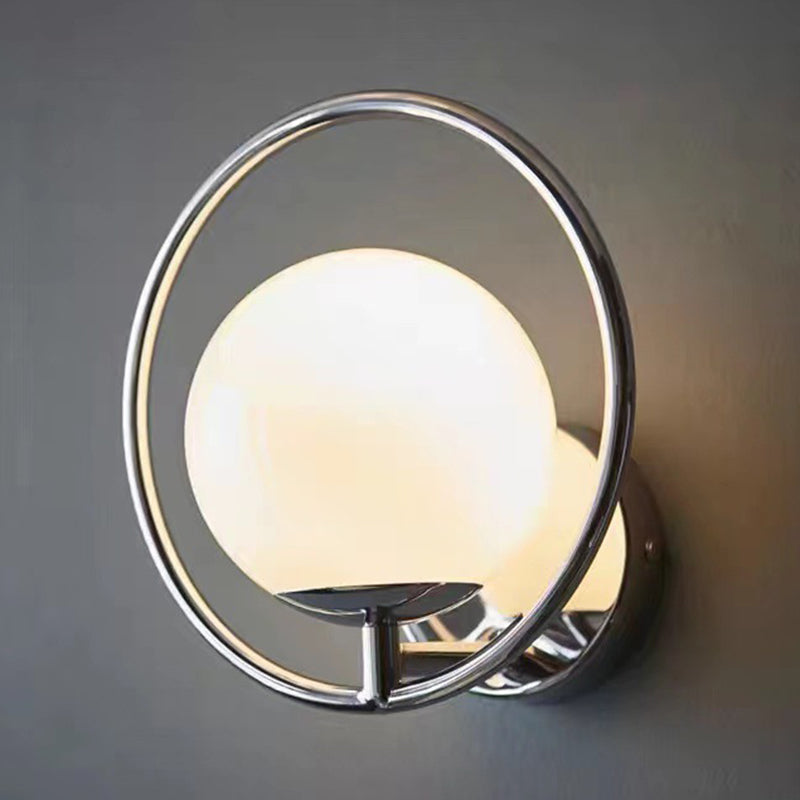 Modern 1 - Light Wall Sconce Iron and Glass Wall Light Fixture in Chrome & White