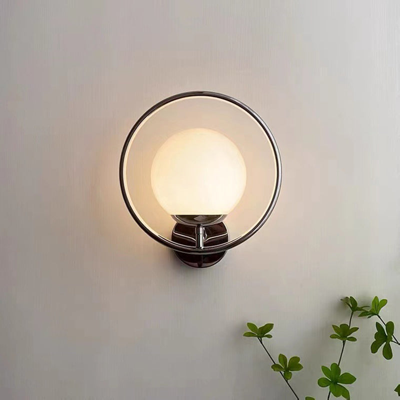 Modern 1 - Light Wall Sconce Iron and Glass Wall Light Fixture in Chrome & White