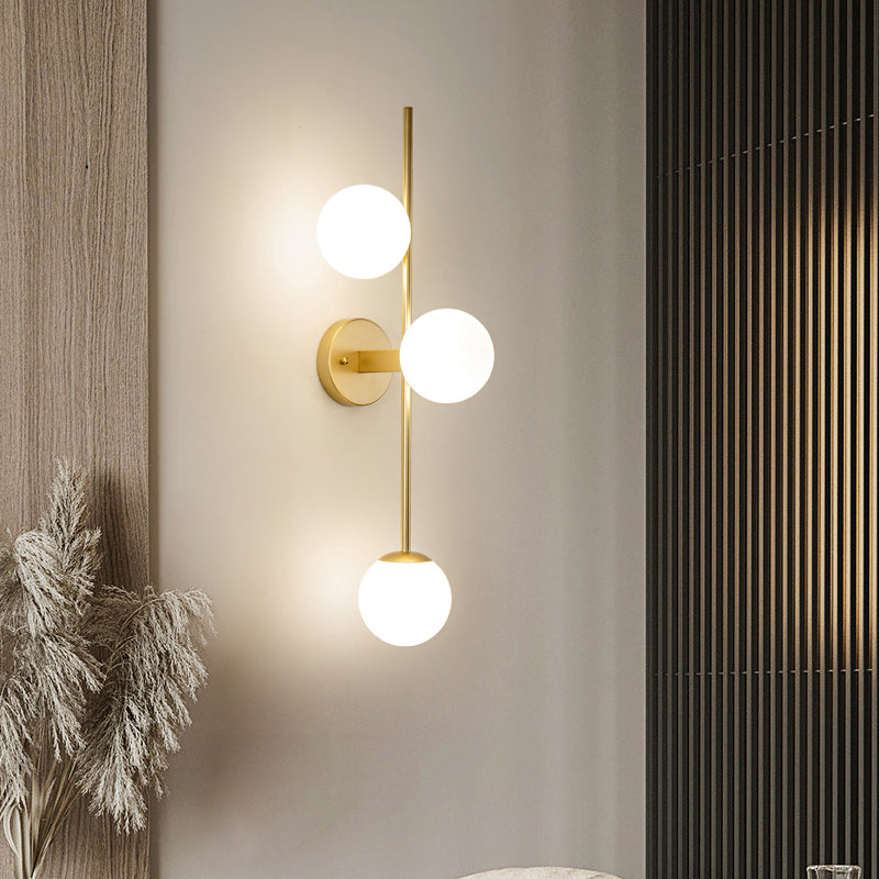 3 - Light Gold & White Wall Light Iron and Glass Wall Fixture with Ball Shade