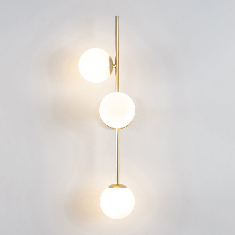3 - Light Gold & White Wall Light Iron and Glass Wall Fixture with Ball Shade