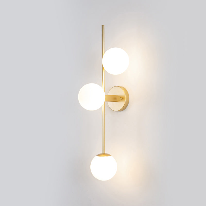 3 - Light Gold & White Wall Light Iron and Glass Wall Fixture with Ball Shade