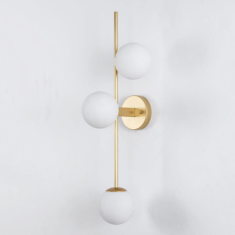 3 - Light Gold & White Wall Light Iron and Glass Wall Fixture with Ball Shade