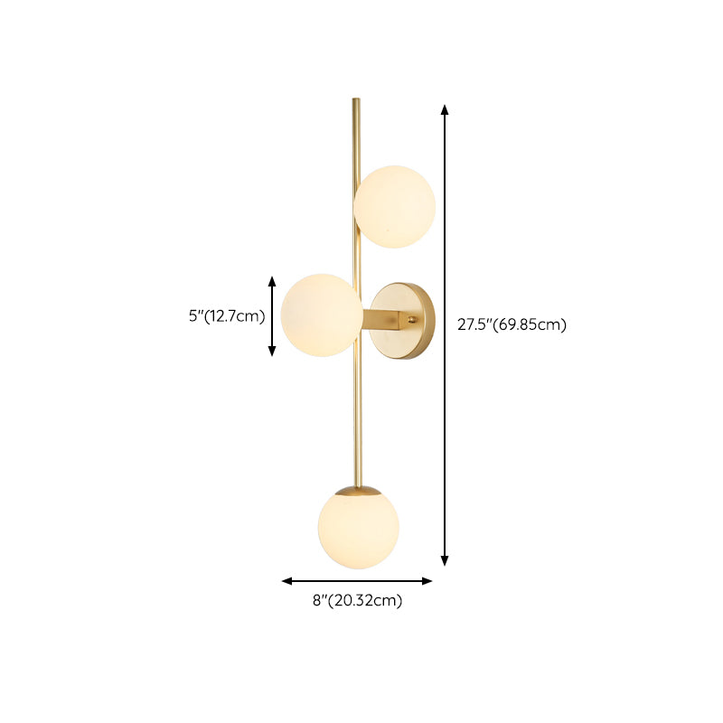 3 - Light Gold & White Wall Light Iron and Glass Wall Fixture with Ball Shade