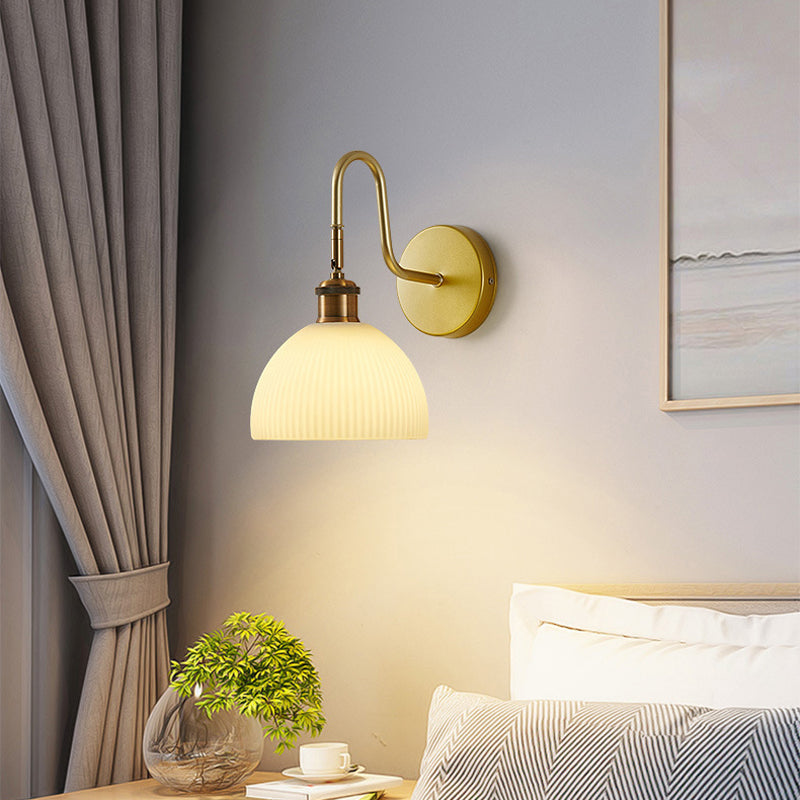 1 - Light Wall Sconce in Gold Iron Wall Barn Light with Glass Dome Shade