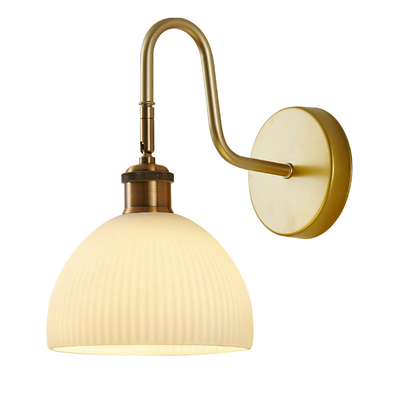1 - Light Wall Sconce in Gold Iron Wall Barn Light with Glass Dome Shade
