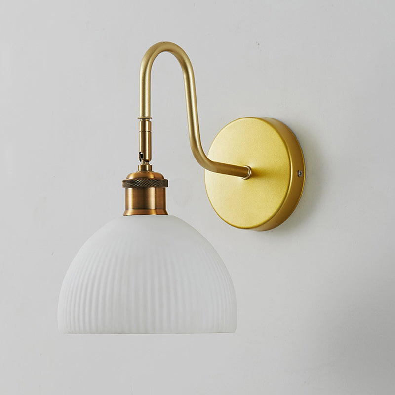 1 - Light Wall Sconce in Gold Iron Wall Barn Light with Glass Dome Shade