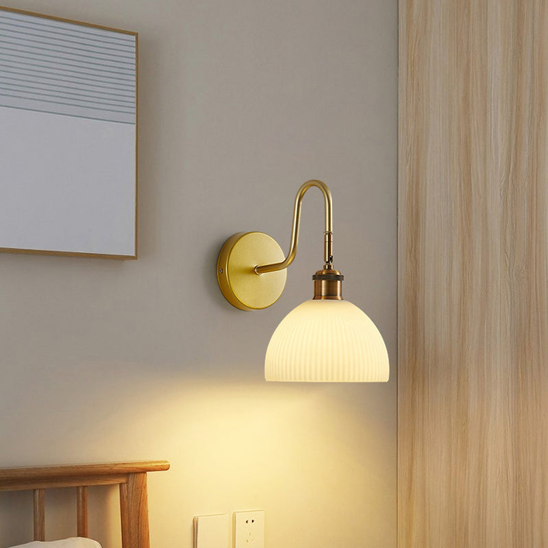 1 - Light Wall Sconce in Gold Iron Wall Barn Light with Glass Dome Shade