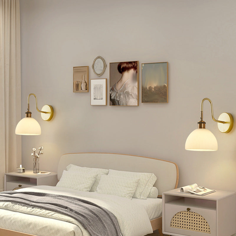 1 - Light Wall Sconce in Gold Iron Wall Barn Light with Glass Dome Shade