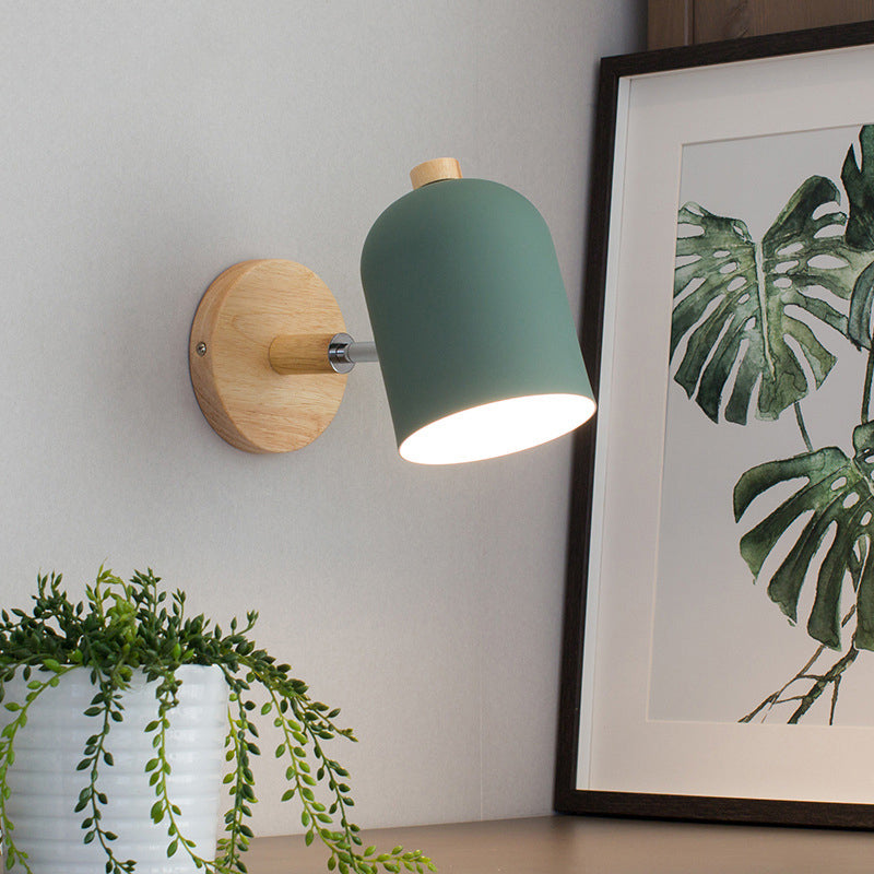 Nordic 1 - Light Wall Sconce Iron and Wood Adjustable Wall Fixture in Multi Colors