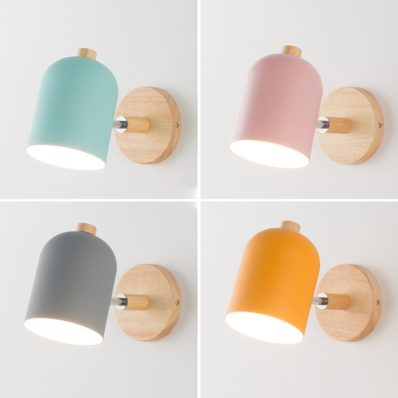 Nordic 1 - Light Wall Sconce Iron and Wood Adjustable Wall Fixture in Multi Colors