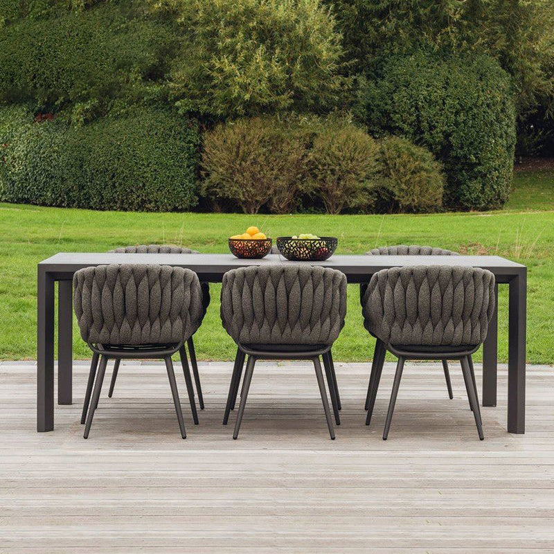 Stone Top Dining Table Set 1/7 Pcs Metal Frame Patio Dining Table with Upholstered Chairs