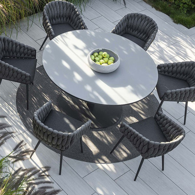 Stone Top Dining Table Set 1/7 Pcs Metal Frame Patio Dining Table with Upholstered Chairs