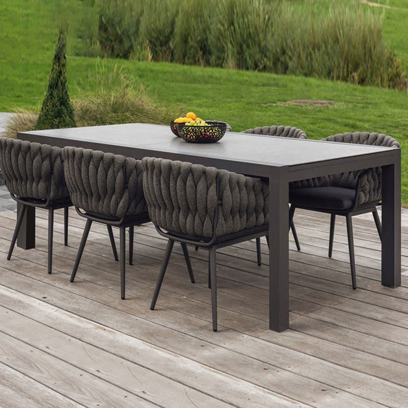 Stone Top Dining Table Set 1/7 Pcs Metal Frame Patio Dining Table with Upholstered Chairs