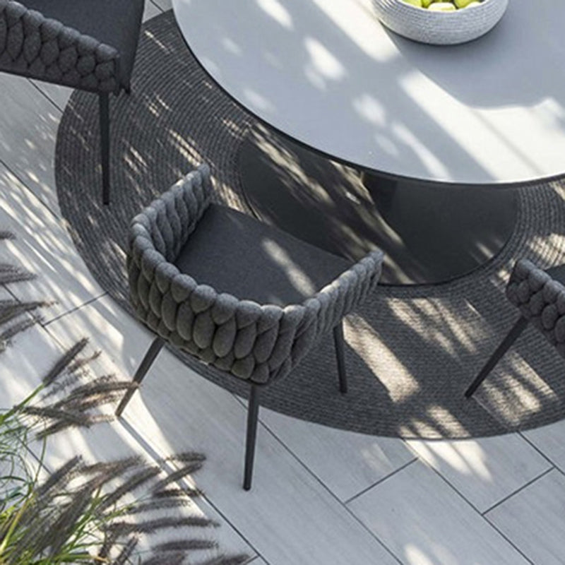 Stone Top Dining Table Set 1/7 Pcs Metal Frame Patio Dining Table with Upholstered Chairs