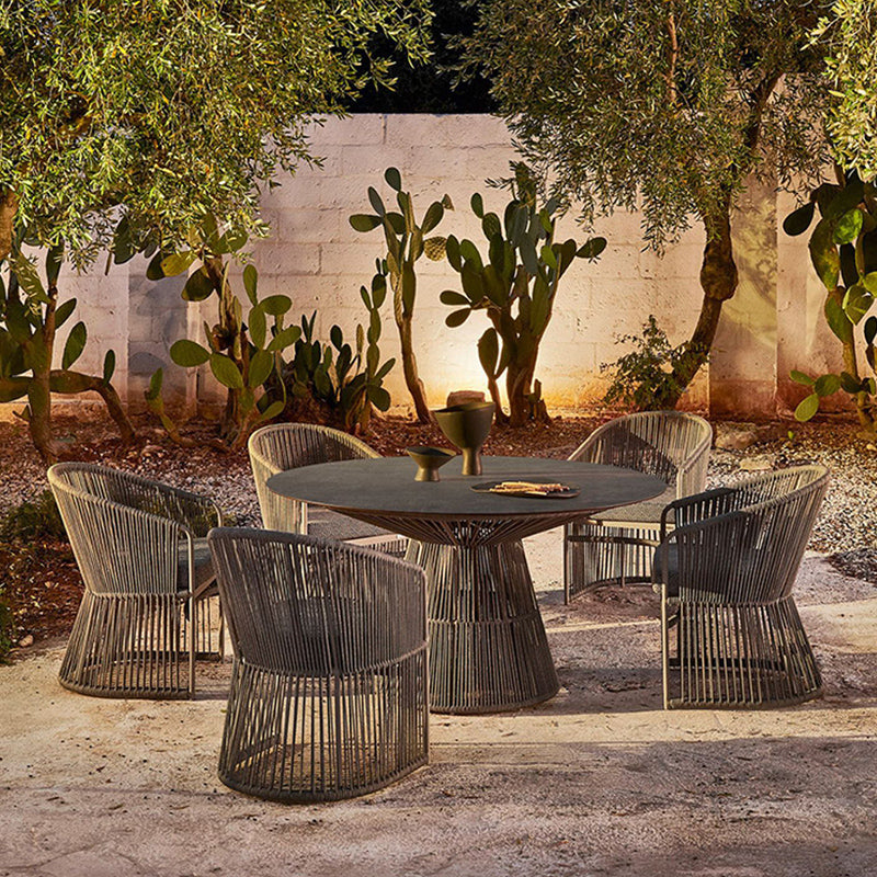 Round Patio Dining Table Set 1/2/5/6 Pcs Stone Top Patio Dining Table with Chairs