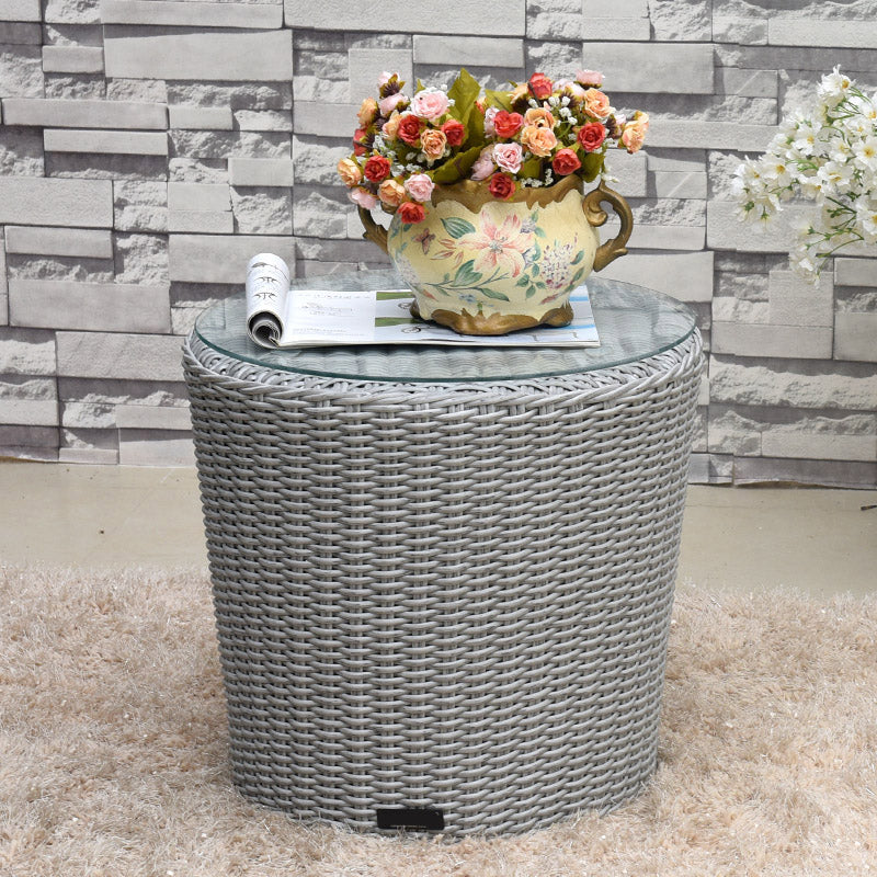 Rattan Patio Dining Table Set 1/3 Pcs Glass Top Table with Upholstered Chairs