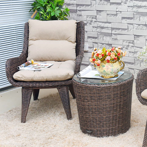 Rattan Patio Dining Table Set 1/3 Pcs Glass Top Table with Upholstered Chairs