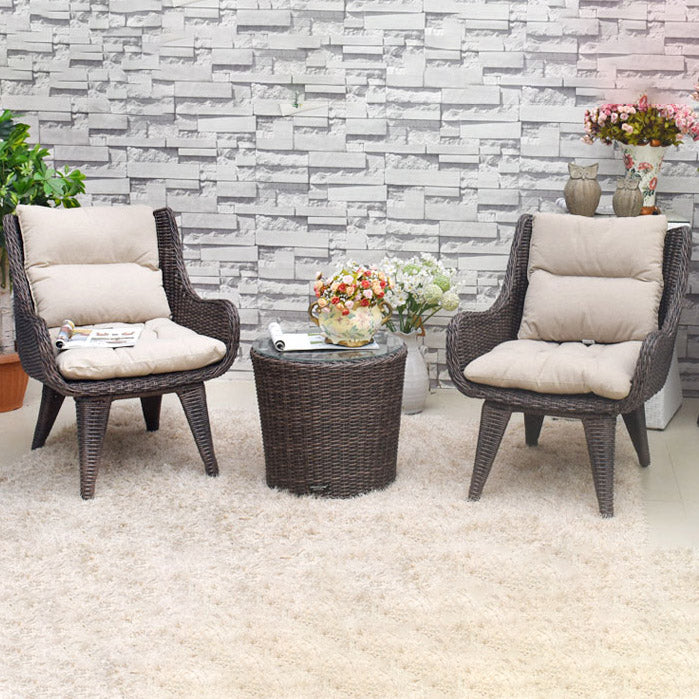 Rattan Patio Dining Table Set 1/3 Pcs Glass Top Table with Upholstered Chairs